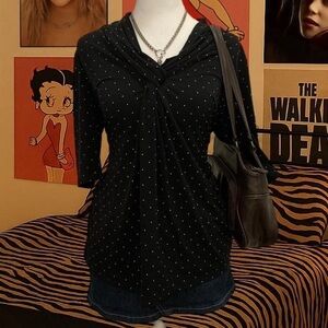 Premise Black & White Polka Dot Cowl Neck Top – Size M